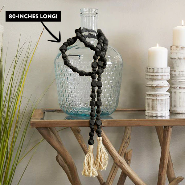 Black Wooden Bead Garland with Tassels