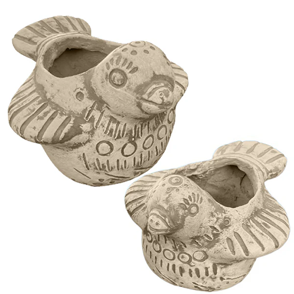 Handmade Sculpted Bird Clay Planters, Set of 2