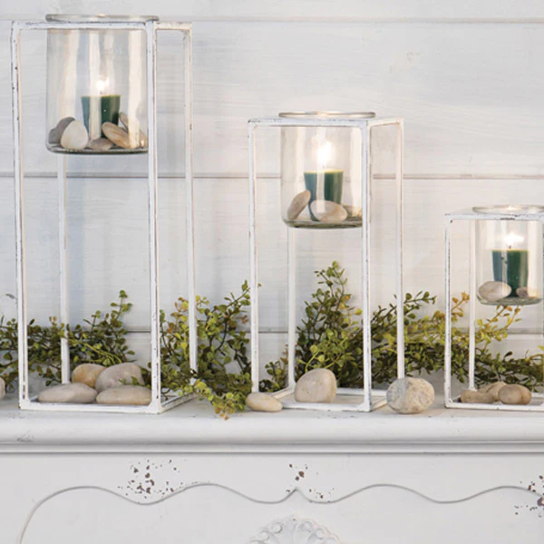 Distressed Metal Floor Candle Holders  Set of 3