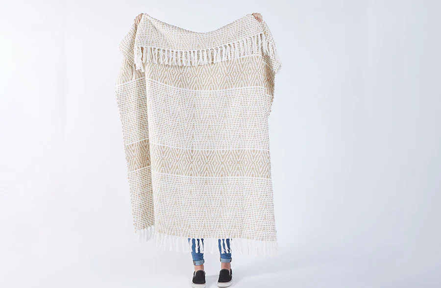 Tufted Cotton Throw Blanket, Ochre or Ivory