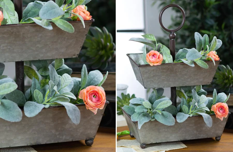 Galvanized Metal Rectangular Two Tier Tray