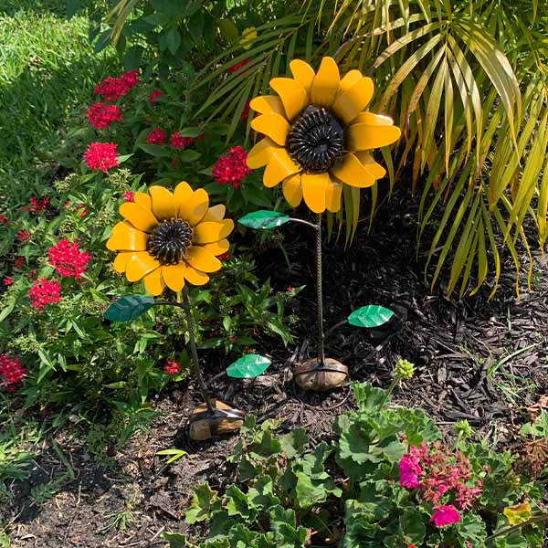 Metal Sunflowers on Rock Bases, Set of 2