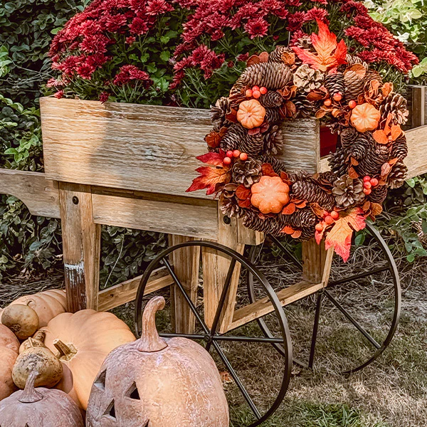 13 Inch Foliage and Pinecone Fall Wreath
