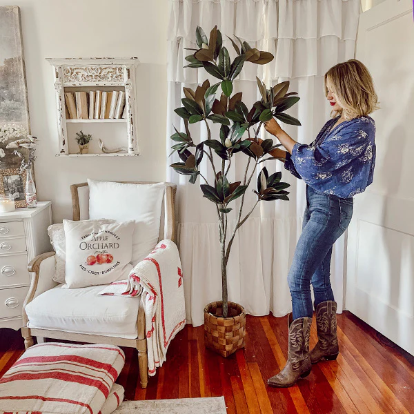 71 Inch Faux Magnolia Tree with White Buds