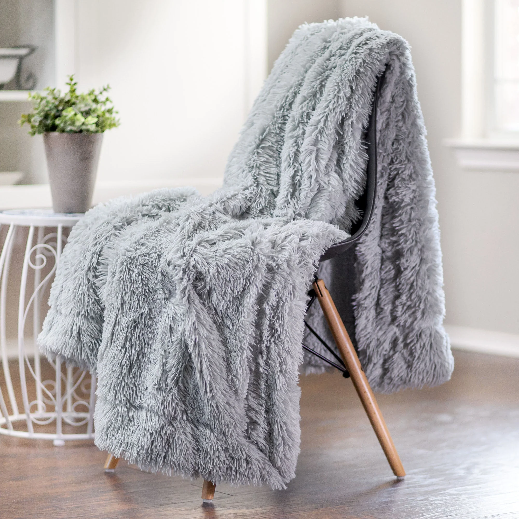 Solid Faux Long Fur Throw Blanket