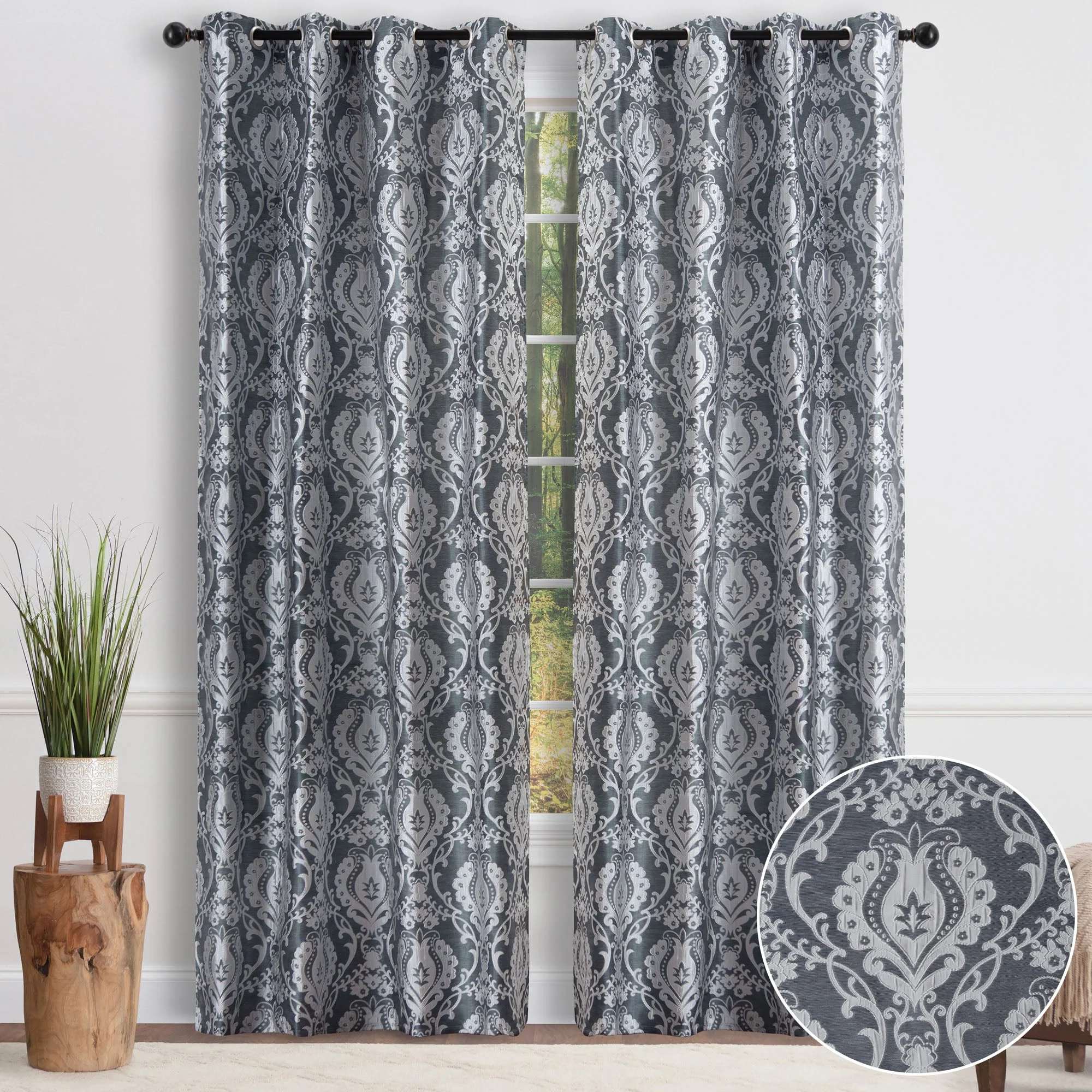Damask Jacquard Grommet Curtains
