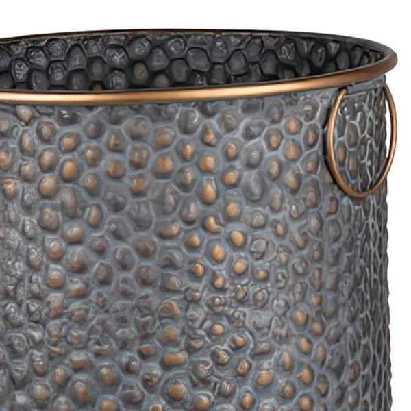 Textured Zinc and Copper Planters with Handles, Set of 3