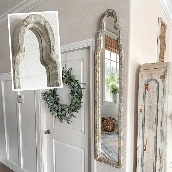 Antique Inspired Tall Scalloped Wood Frame Mirror