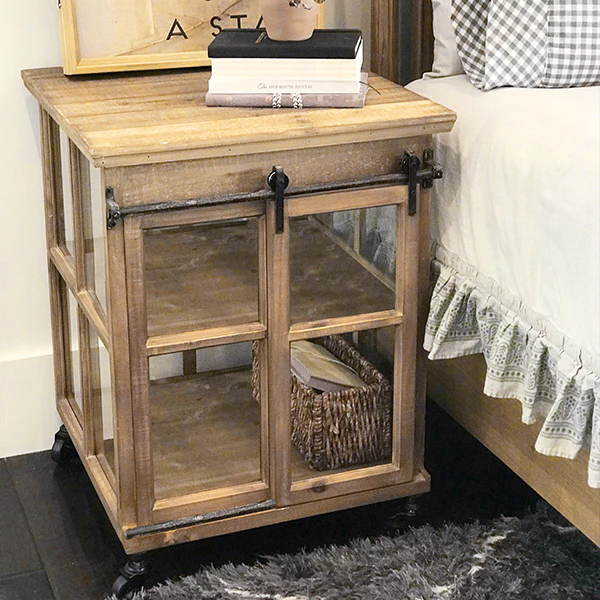 Distressed Wood Sliding Case With Glass Panes