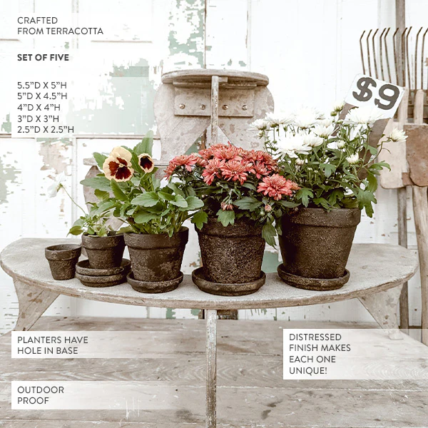 Dark Gray Terracotta Indoor/Outdoor Planters, Set of 5