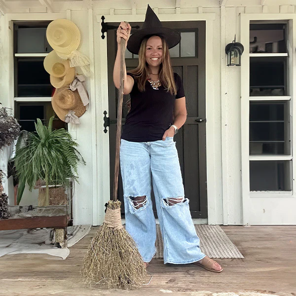 Rustic Bamboo Lit Broom with Timer