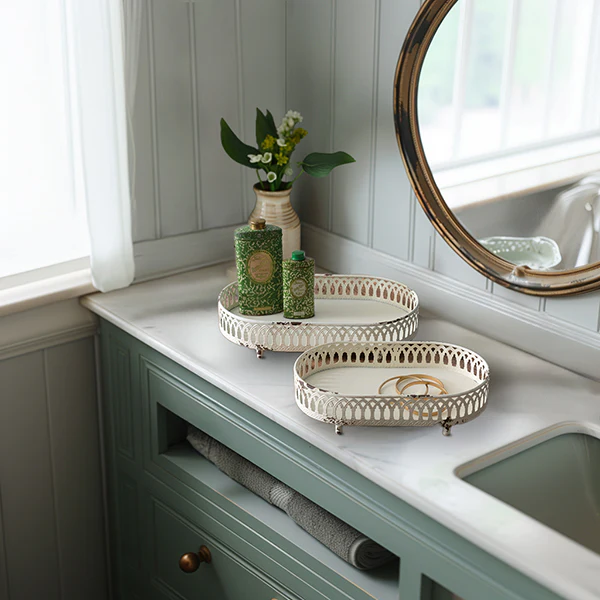 Metal Chantilly Tabletop Trays, Set of Two