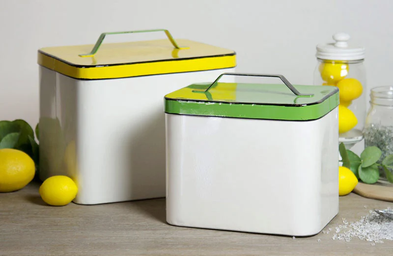 Chippy Enamel Lemon and Lime Canisters  Set of 2