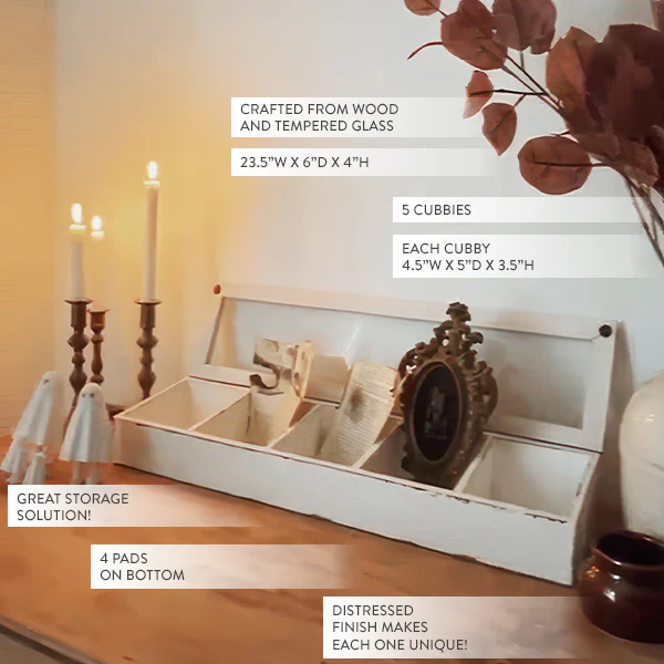 Distressed Wooden Storage Box with Cubbies