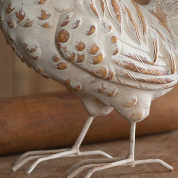 Whitewashed Distressed Rooster Statue