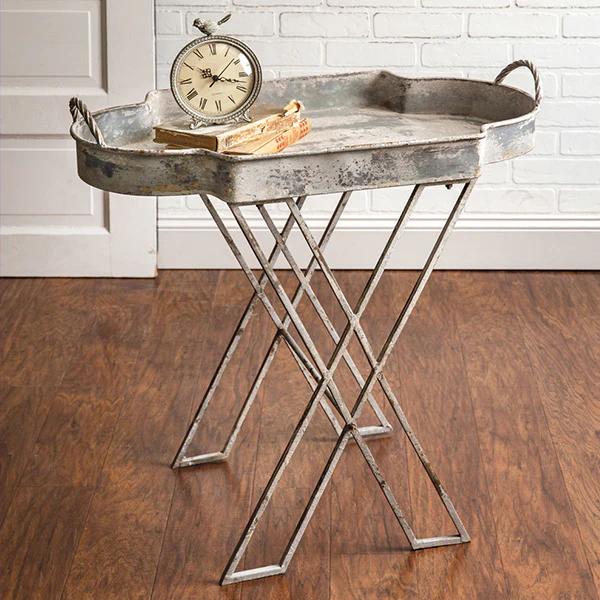 Distressed Metal Butler Table Tray
