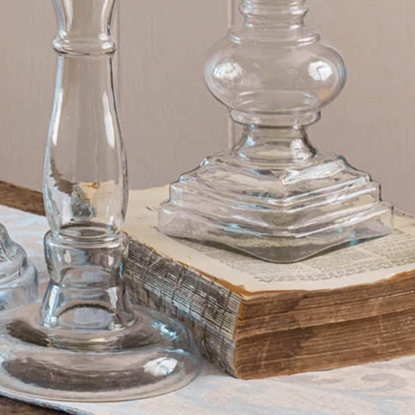 Glass Pillar Candle Holders, Set of 3