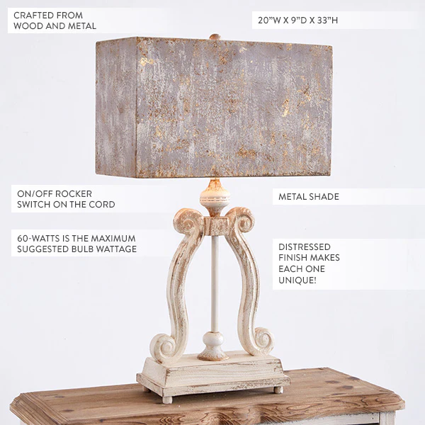 Distressed Wood Table Lamp with Metal Shade