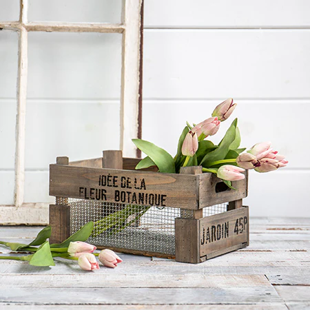 Mesh Lined Wooden Garden Crate