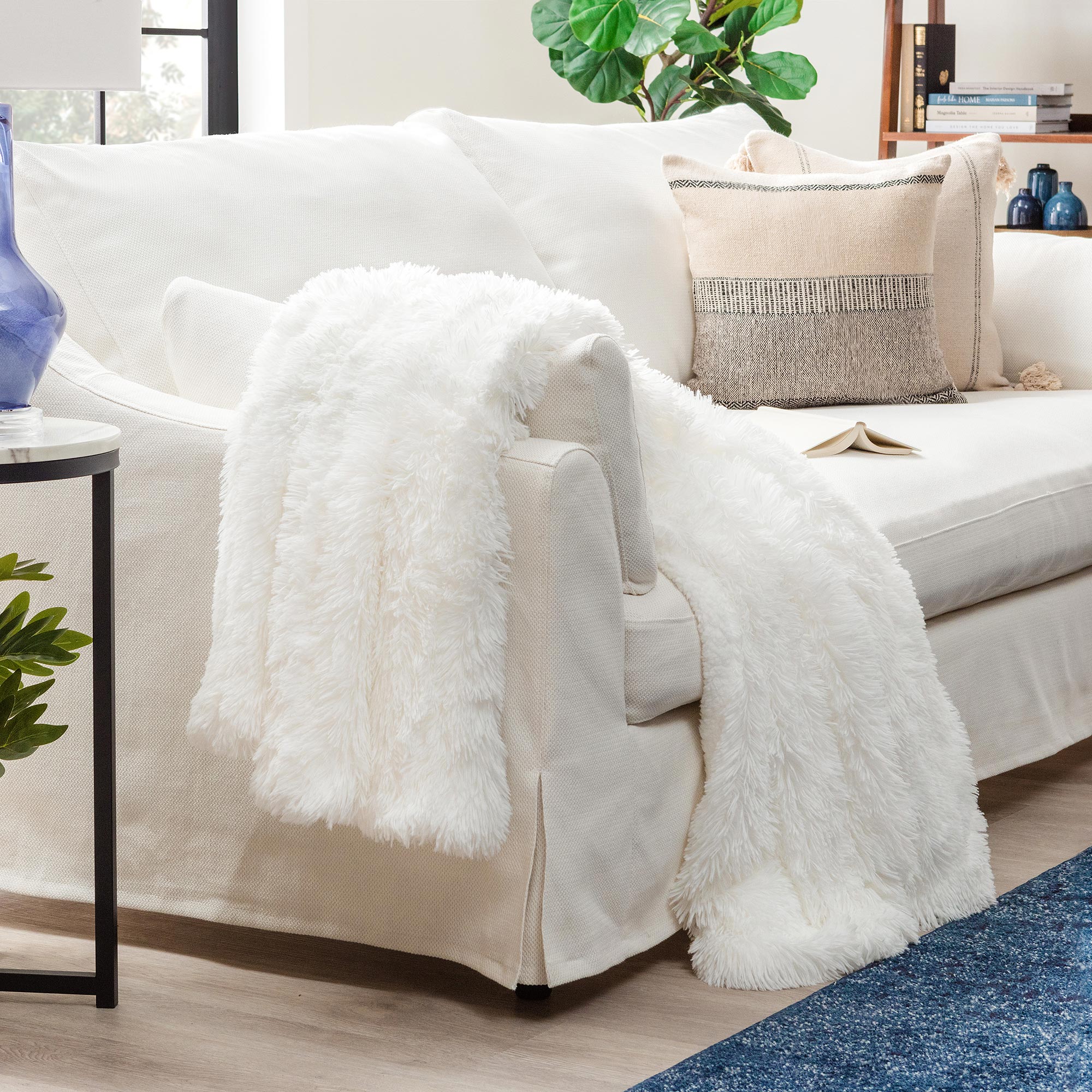 Solid Faux Long Fur Throw Blanket