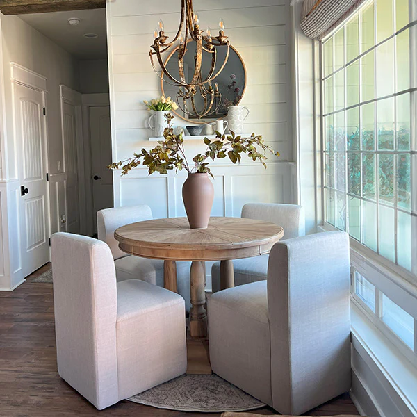 Four Column Pedestal Wood Round Table