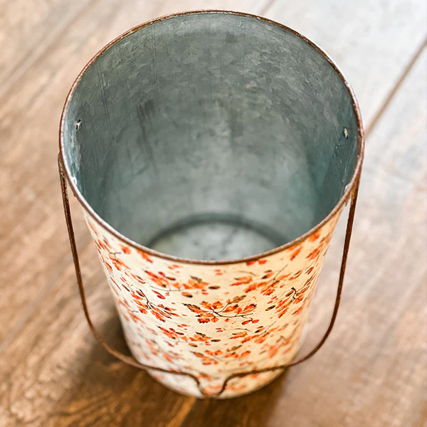 Tall Fall Floral Patterned Metal Buckets, Set of 3