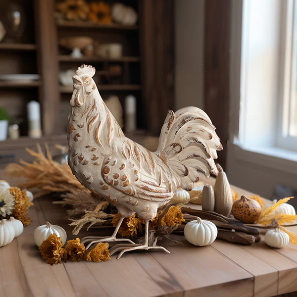 Whitewashed Distressed Rooster Statue