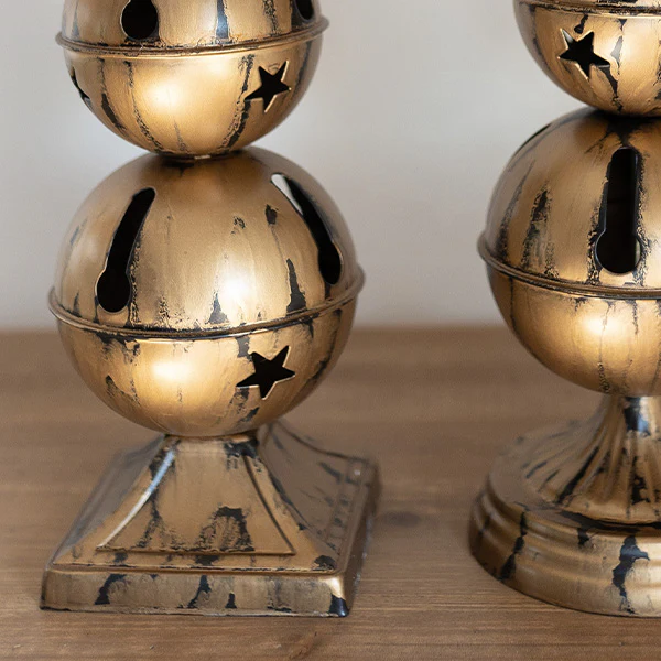 Jingle Bell Pedestal Candle Holders, Set of Two