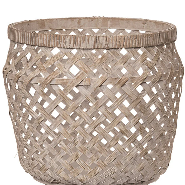 Lattice Bamboo Planters with Wooden Plant Stands, Set of 3