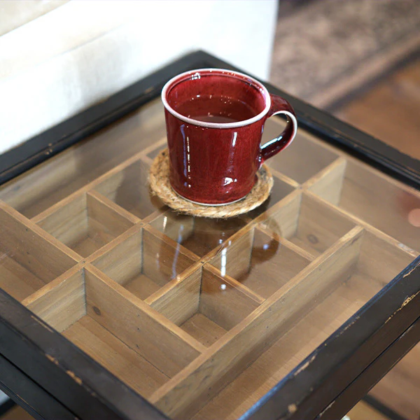 Vintage Inspired Letterpress Accent Storage Table with Sliding Top