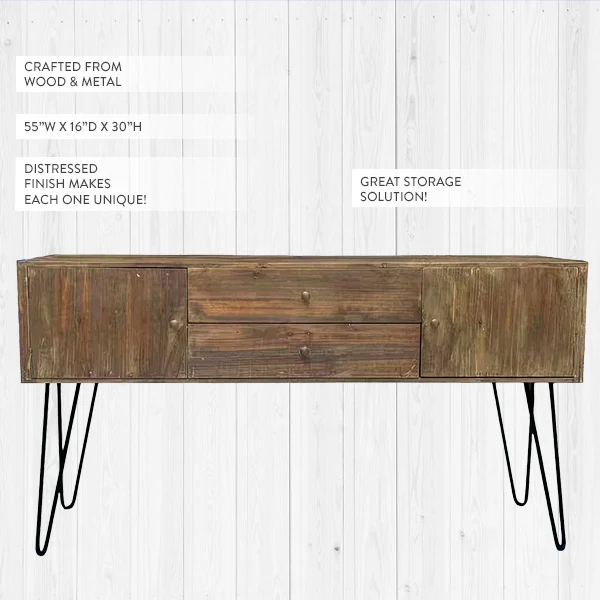 Rustic Timeworn Wood Hall Table with Four Drawers