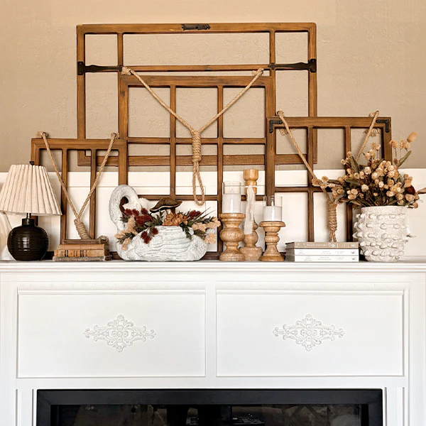 Oversized Dark Wooden Hanging Window Frames, Set of Four