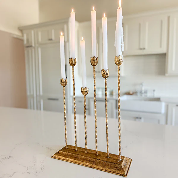 20 Inch Flower Shaped Gold Candle Holder