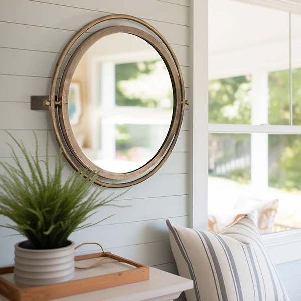 Antique Brass Adjustable Round Wall Mirror