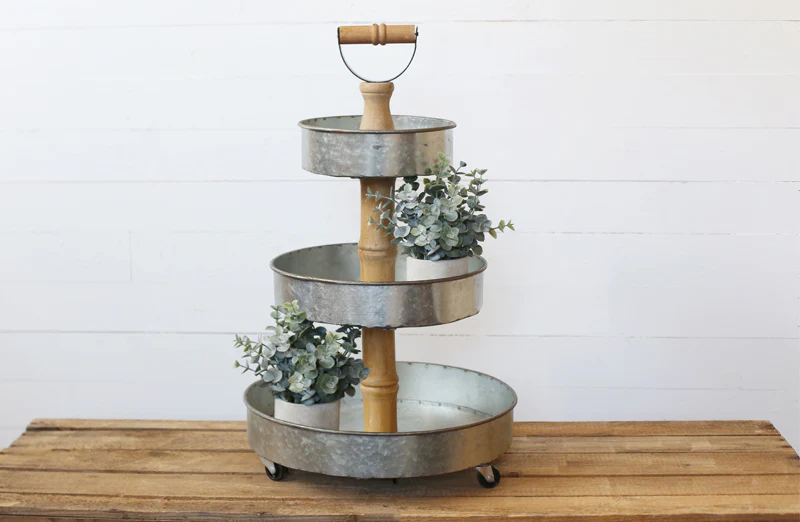 Three Tiered Rustic Metal Tray