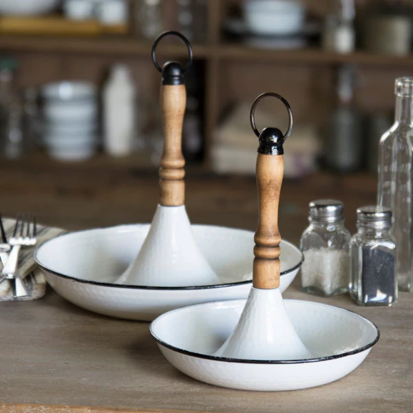 Enamel and Wood Trinket Trays  Set of 2