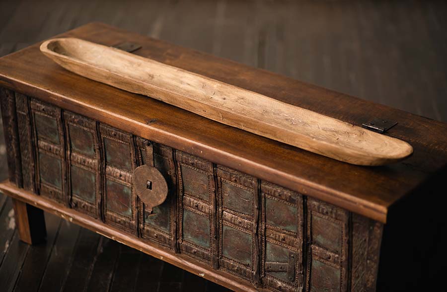 Antique Iron Panel Storage Coffee Table