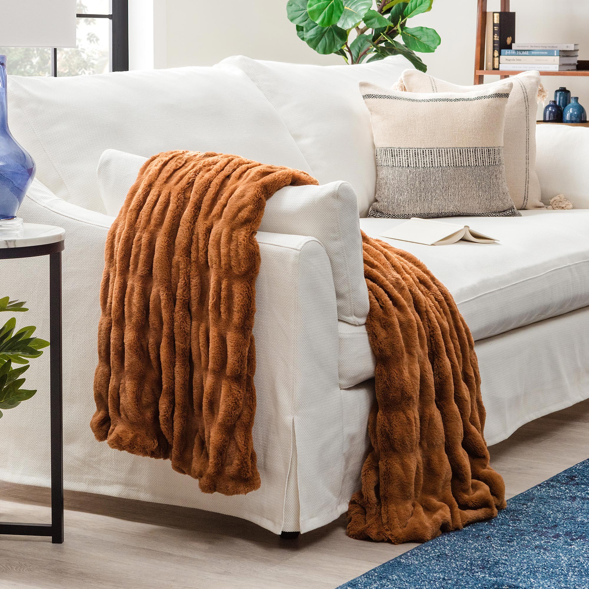 Ruched Faux Fur Throw Blanket