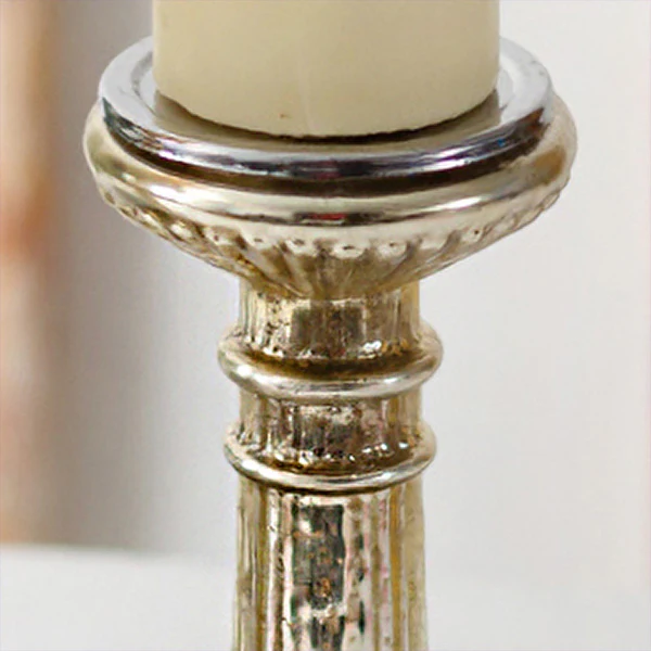 Scalloped Glass Pillar Candle Holders, Set of 2