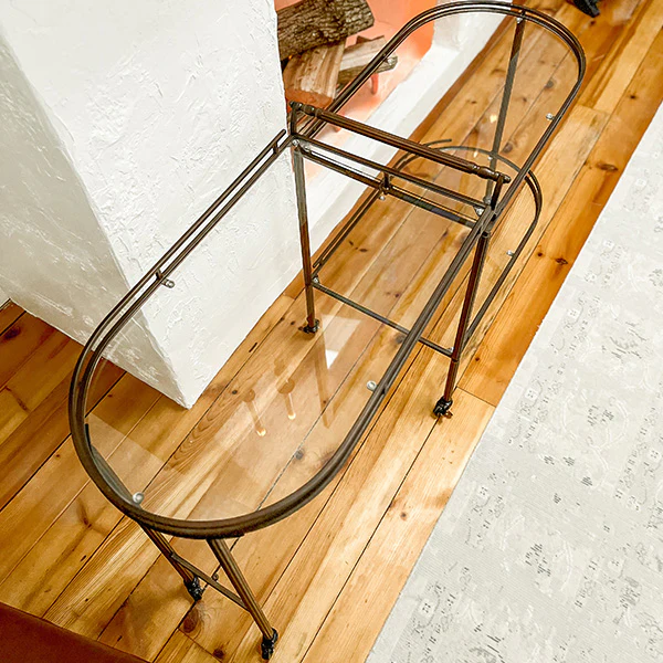Folding Bronze Bar Cart with Wheels