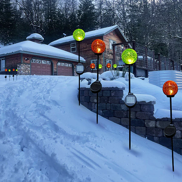 Multi-Color Solar LED Crackle Globe Yard Stakes, Set of 4