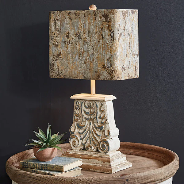 Ornate Table Lamp with Distressed Metal Shade