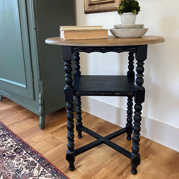 Turned Leg Black Accent Table