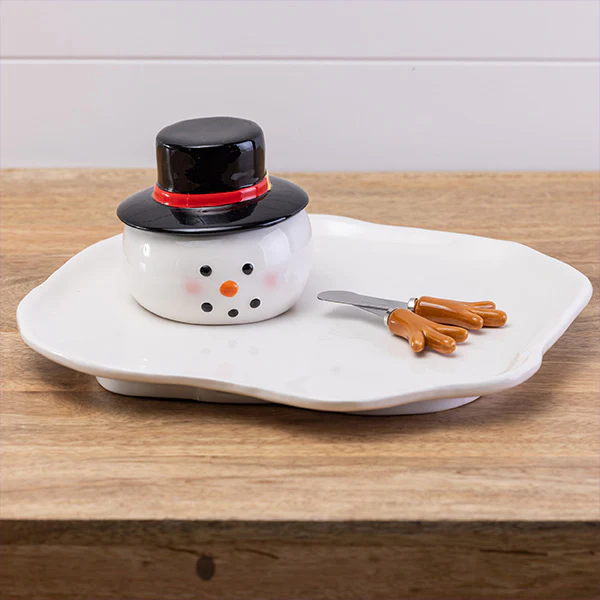Snowman Serving Plate with Dip Bowl and Spreaders