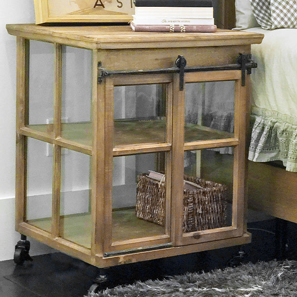 Distressed Wood Sliding Case With Glass Panes