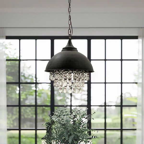 Metal Round Chandelier with Glass Crystals