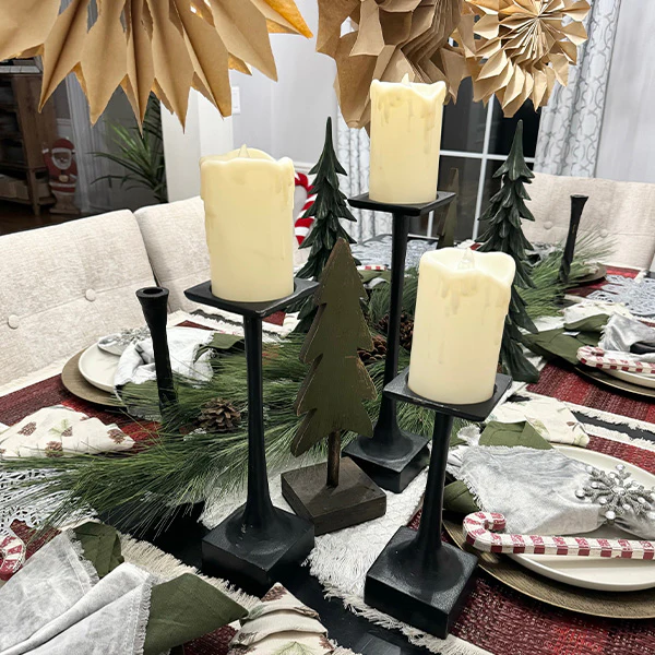 Tapered Black Metal Pillar Candle Holders, Set of 3