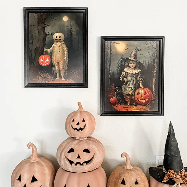 Vintage Inspired Halloween Framed Wall Decor, Set of Two