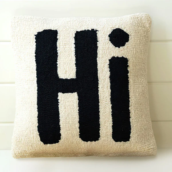 Hi Hand-Hooked Pillow