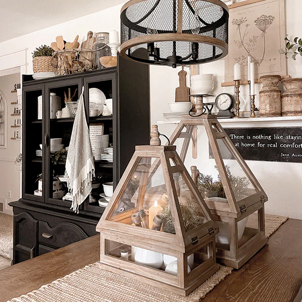 Wood Lantern Terrariums, Set of 2